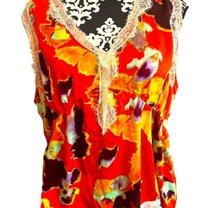 Rebecca Minkoff Floral Lace Trim sleeveless top size XL NWOT